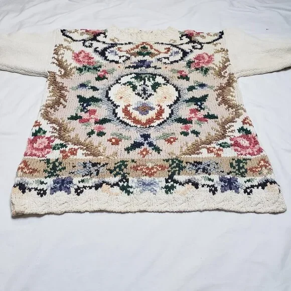 Vintage Embroidered Floral Knit Sweater Womens Size M Cottagecore Grannycore - Picture 2 of 7